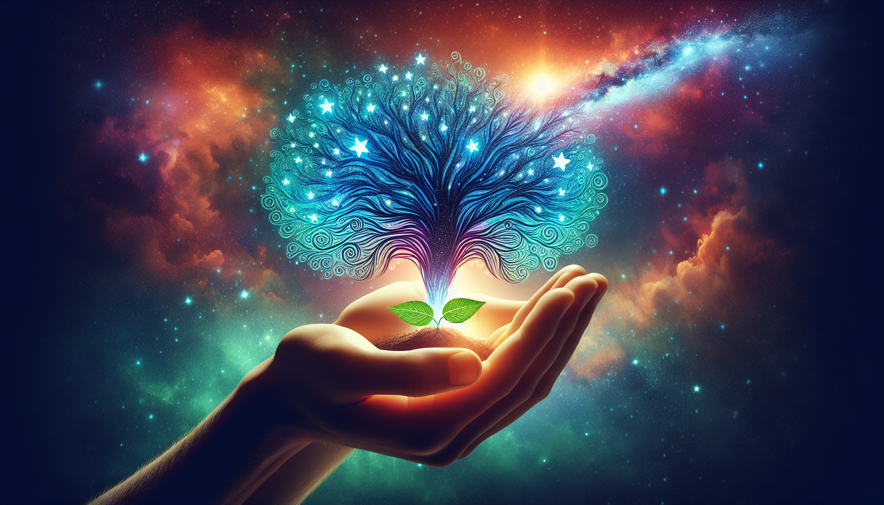 Entfaltung eines Baumes im Weltall. Go for infinity